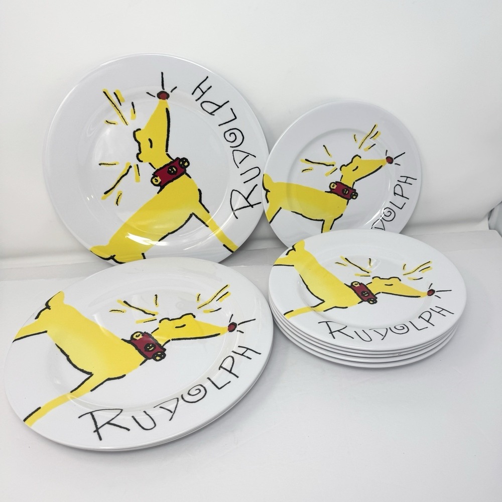 Set of 10 Pottery Barn Kids Rudolph Dinner & Dessert Plates Melamine Christmas